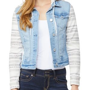 Wallflower cropped Jean jacket hoodie Dreamer fit with printed sleeves size M